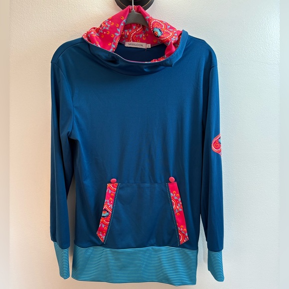 NWOT MissLook Mixed Media Lightweight Hoodie Sweatshirt L - Picture 1 of 5